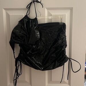 Dolls Kill Black Vinyl Ruched Two-Piece Set